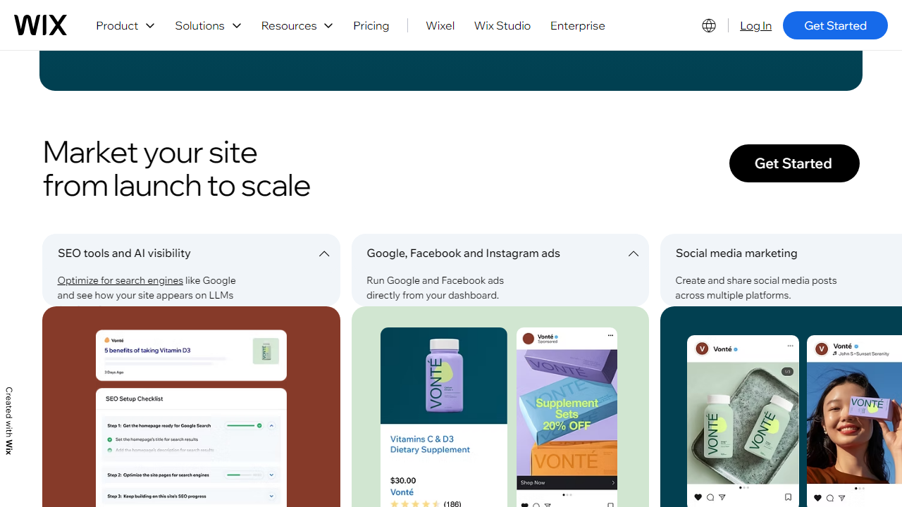 Wix interface screenshot