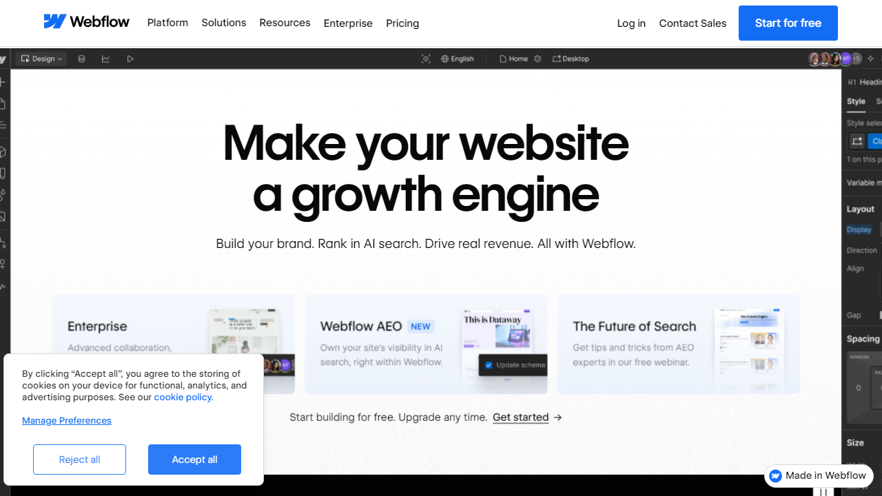 Webflow interface screenshot